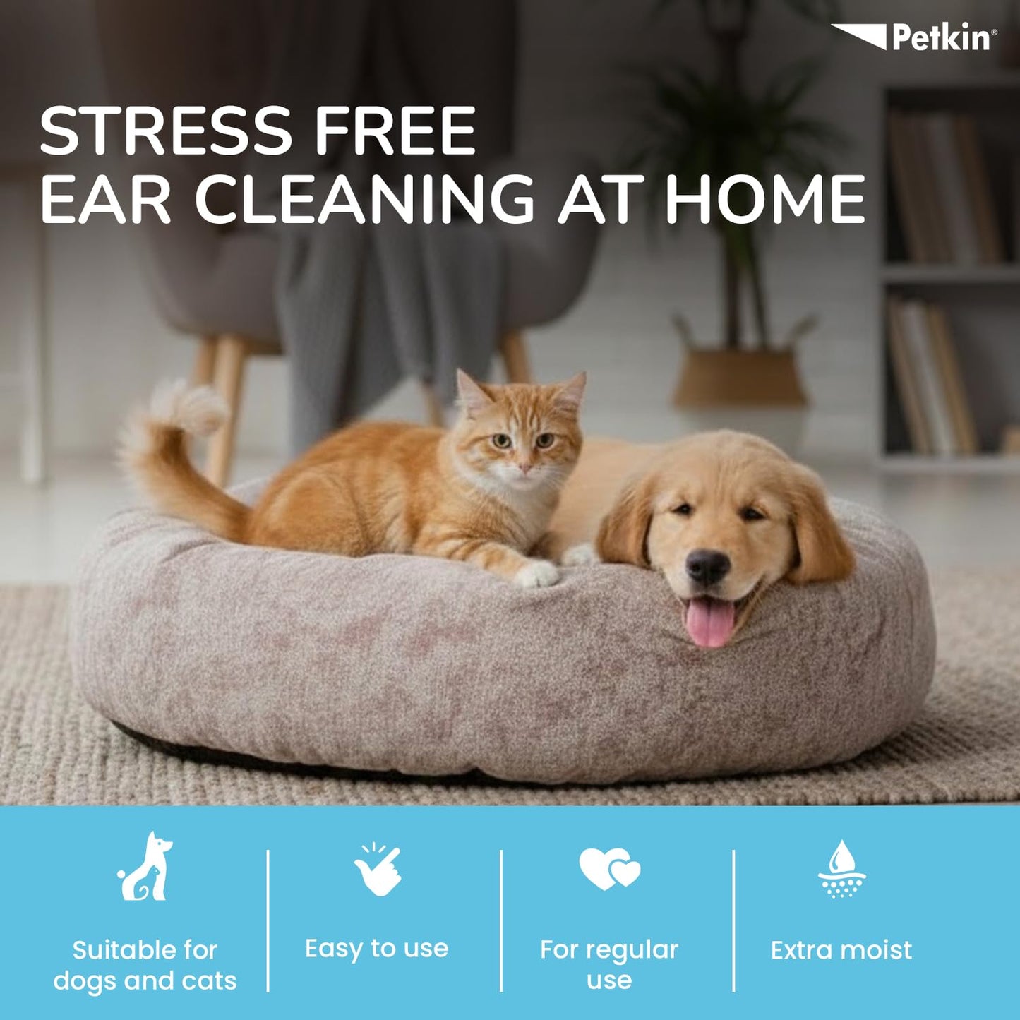 Petkin Jumbo Earwipes for Dogs and Cats (80 wipes)