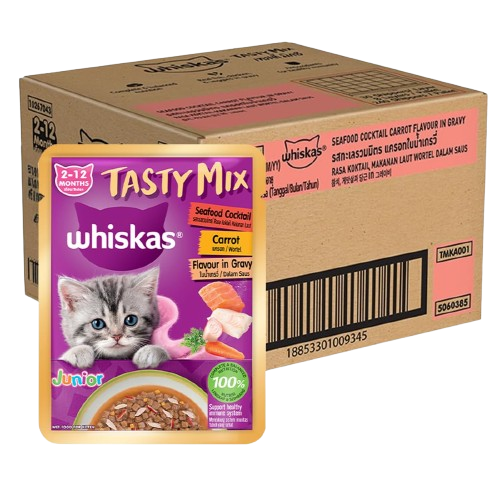 Whiskas Tasty Mix Seafood Cocktail Carrot Flavour in Gravy Kitten (2-12 Months) Wet Cat Food