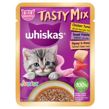 Whiskas Tasty Mix Chicken, Tuna with Sweet Potato in Gravy Kitten (2-12 Months) Wet Cat Food