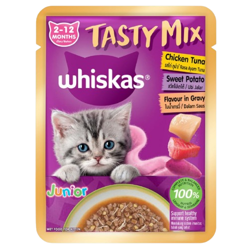 Whiskas Tasty Mix Chicken, Tuna with Sweet Potato in Gravy Kitten (2-12 Months) Wet Cat Food