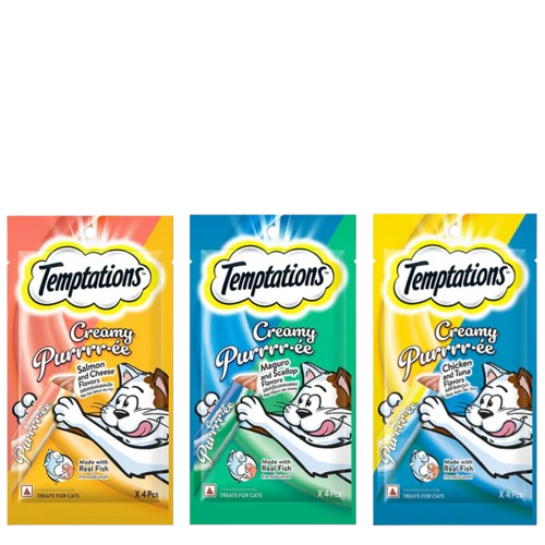 Temptations Purrrr ee Chicken & Tuna, Salmon & Cheese, Maguro & Scallop Cat Treats Combo