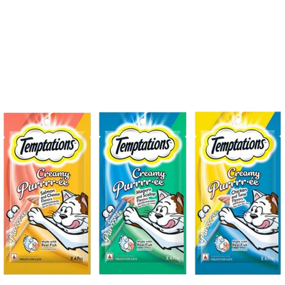 Temptations Purrrr ee Chicken & Tuna, Salmon & Cheese, Maguro & Scallop Cat Treats Combo