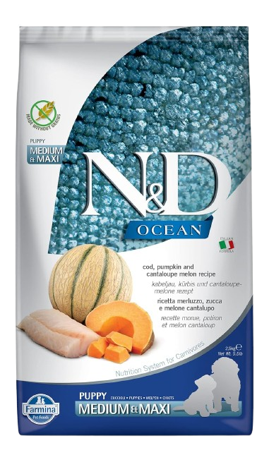 Farmina N&D Ocean Cod, Pumpkin & Cantaloupe Melon Puppy Med/Maxi Dry Dog Food