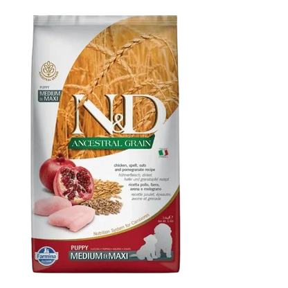 Farmina N&D Ancestral Grain Chicken & Pomegranate  Puppy Medium Maxi Dry Dog Food