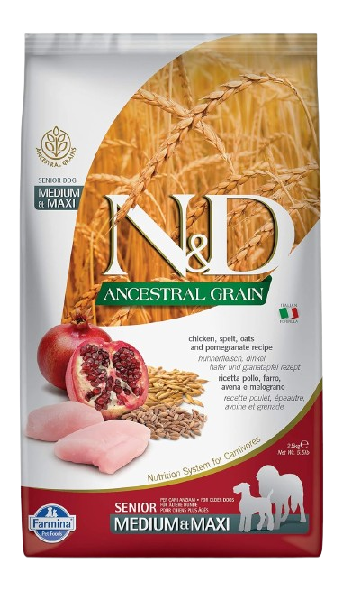 Farmina N&D Ancestral Grain Chicken & Pomegranate Senior Adult Medium & Maxi Dry Dog Food