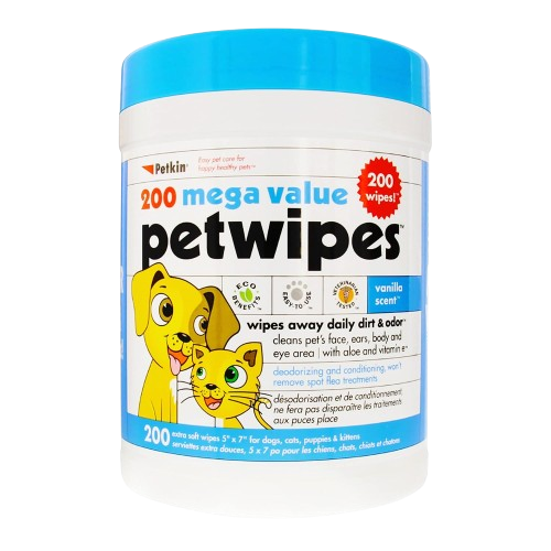 Petkin Pet Wipes/Grooming Wipes for Dogs and Cats Mega Pack (200 wipes)