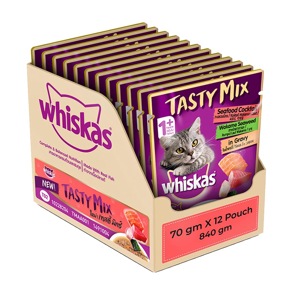 Whiskas Tasty Mix (Seafood Cocktail Wakame Seaweed in Gravy) Adult (1+ year) Wet Cat Food