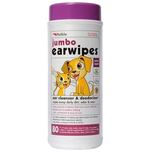 Petkin Jumbo Earwipes for Dogs and Cats (80 wipes)