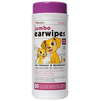 Petkin Jumbo Earwipes for Dogs and Cats (80 wipes)