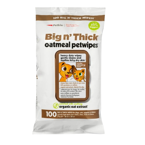 Petkin Oatmeal Pet Wipes for Dogs and Cats 100 Wipes (Large)