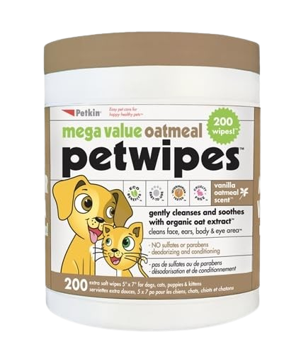 Petkin Oatmeal Mega Valu-Pack Petwipes for Dogs and Cats (200 wipes)