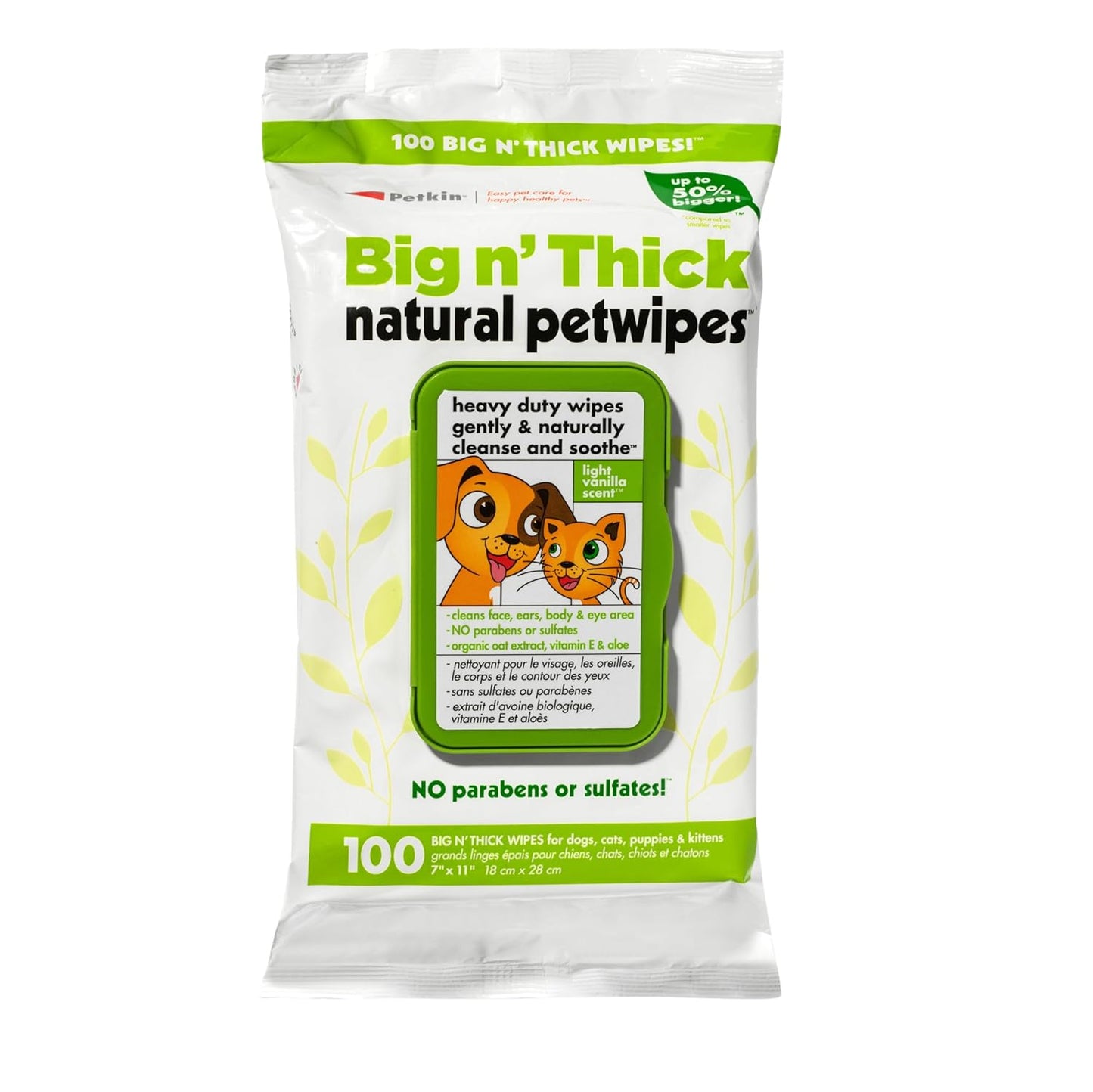 Petkin Big N' Thick Natural Petwipes (100 wipes)