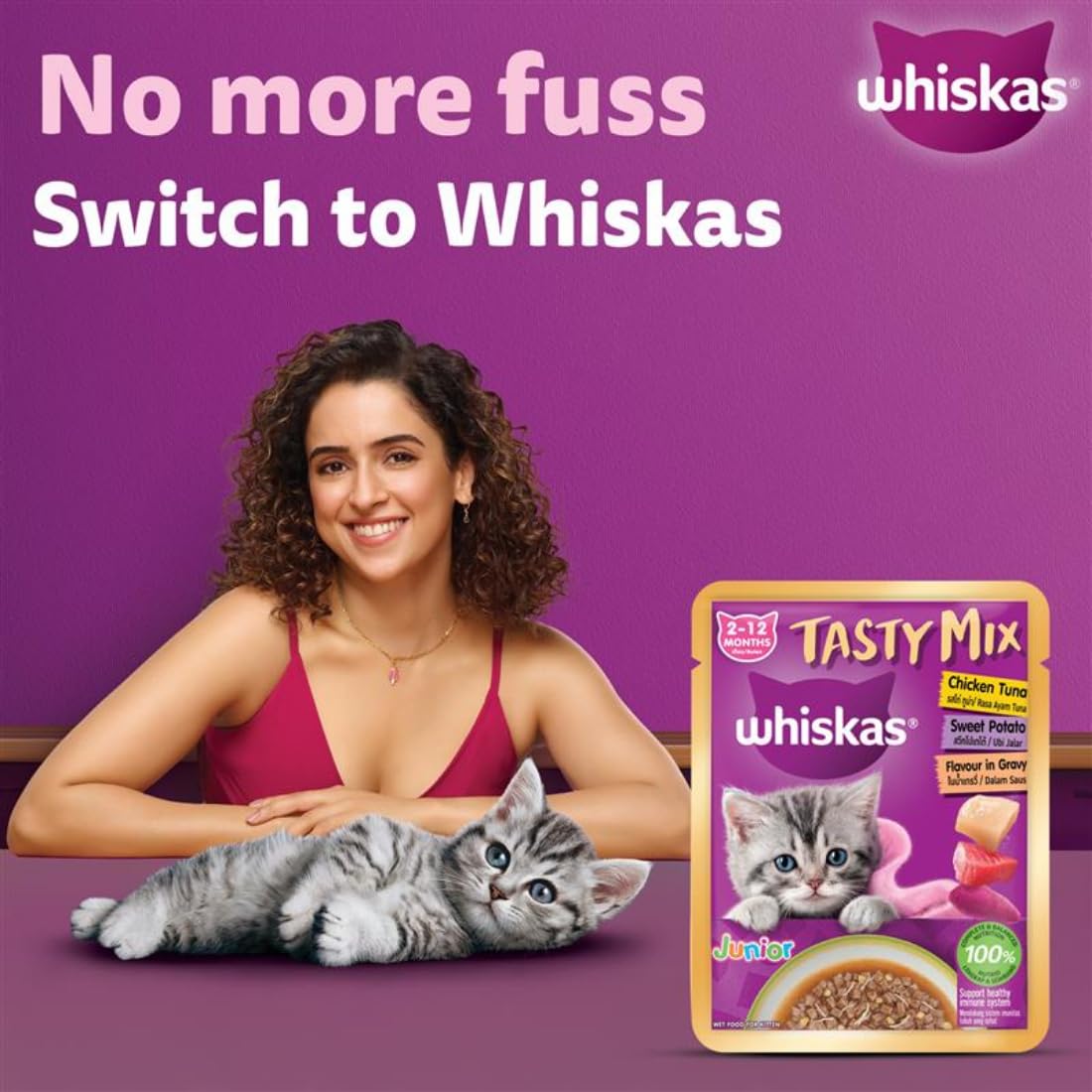 Whiskas Tasty Mix Chicken, Tuna with Sweet Potato in Gravy Kitten (2-12 Months) Wet Cat Food