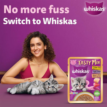 Whiskas Tasty Mix Chicken, Tuna with Sweet Potato in Gravy Kitten (2-12 Months) Wet Cat Food