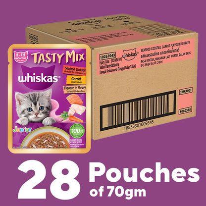 Whiskas Tasty Mix Seafood Cocktail Carrot Flavour in Gravy Kitten (2-12 Months) Wet Cat Food