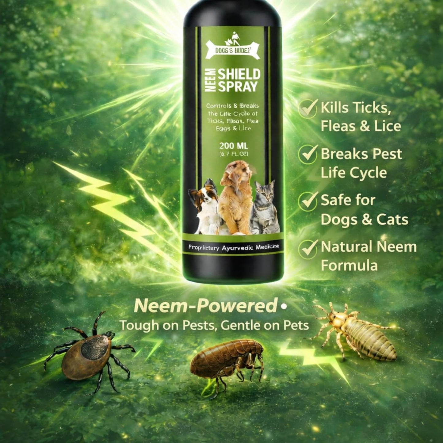Dogz & Dudez Natural Neem Shield Tick & Flea Repellent Spray 400ML