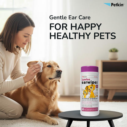 Petkin Jumbo Earwipes for Dogs and Cats (80 wipes)