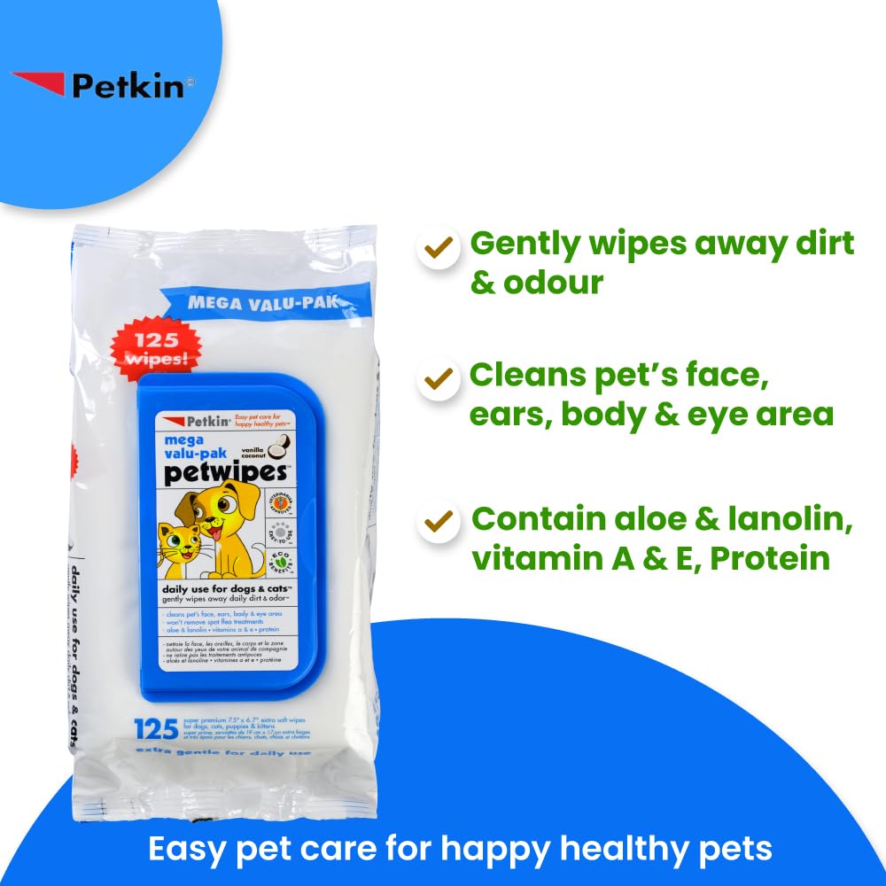 Petkin Pet Wipes Mega Value Pack (125 wipes)