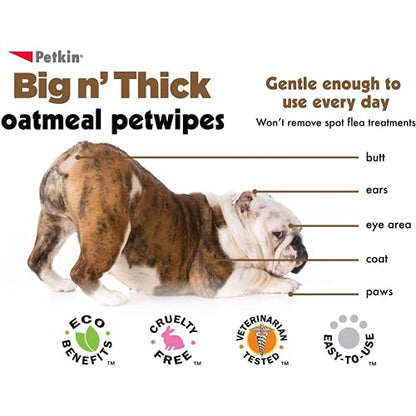 Petkin Oatmeal Pet Wipes for Dogs and Cats 100 Wipes (Large)
