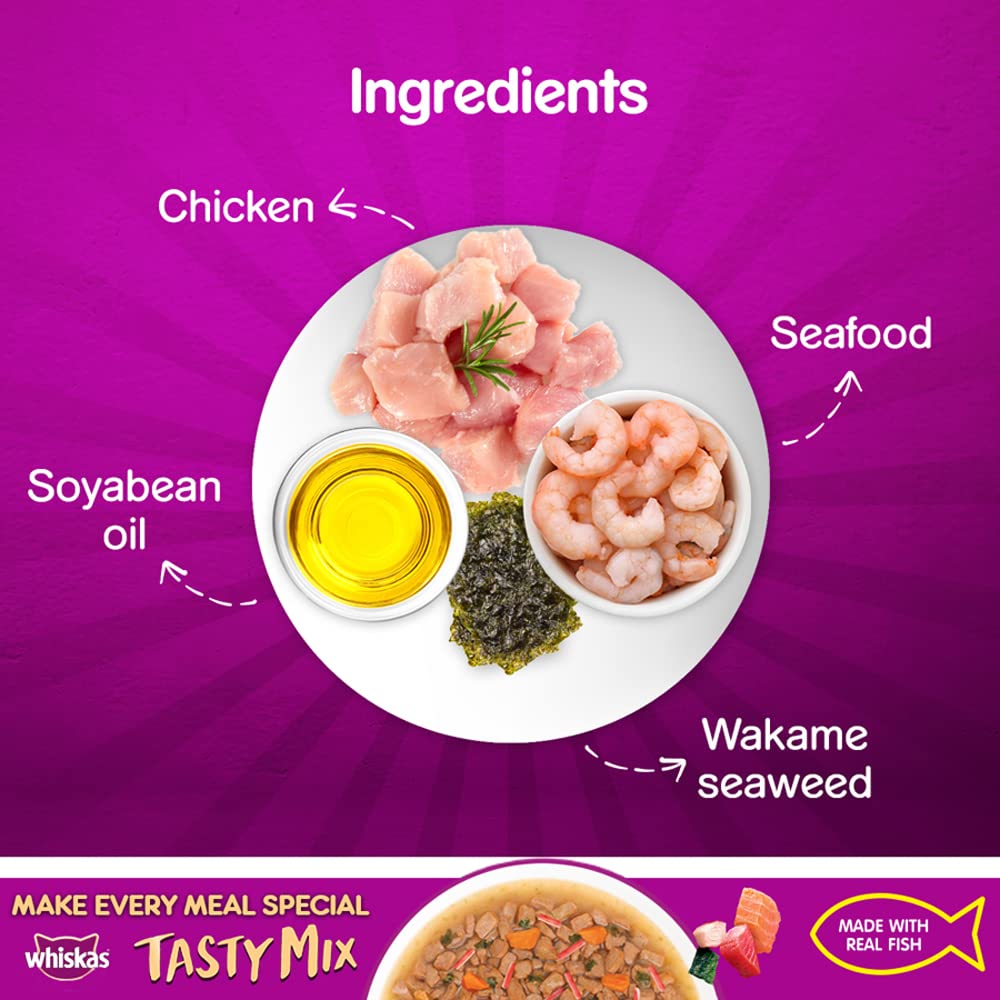 Whiskas Tasty Mix (Seafood Cocktail Wakame Seaweed in Gravy) Adult (1+ year) Wet Cat Food