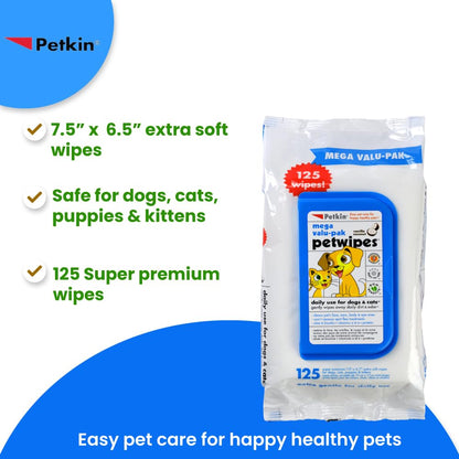 Petkin Pet Wipes Mega Value Pack (125 wipes)