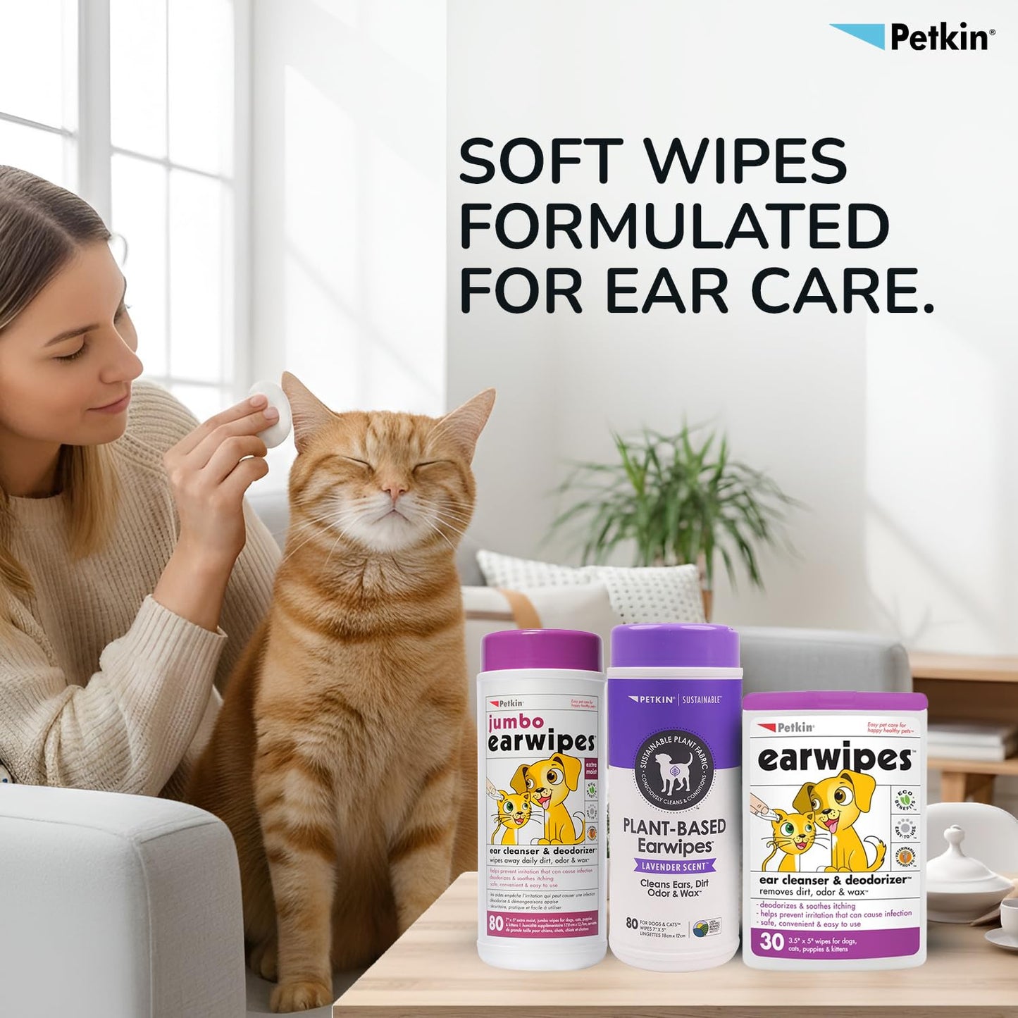 Petkin Jumbo Earwipes for Dogs and Cats (80 wipes)