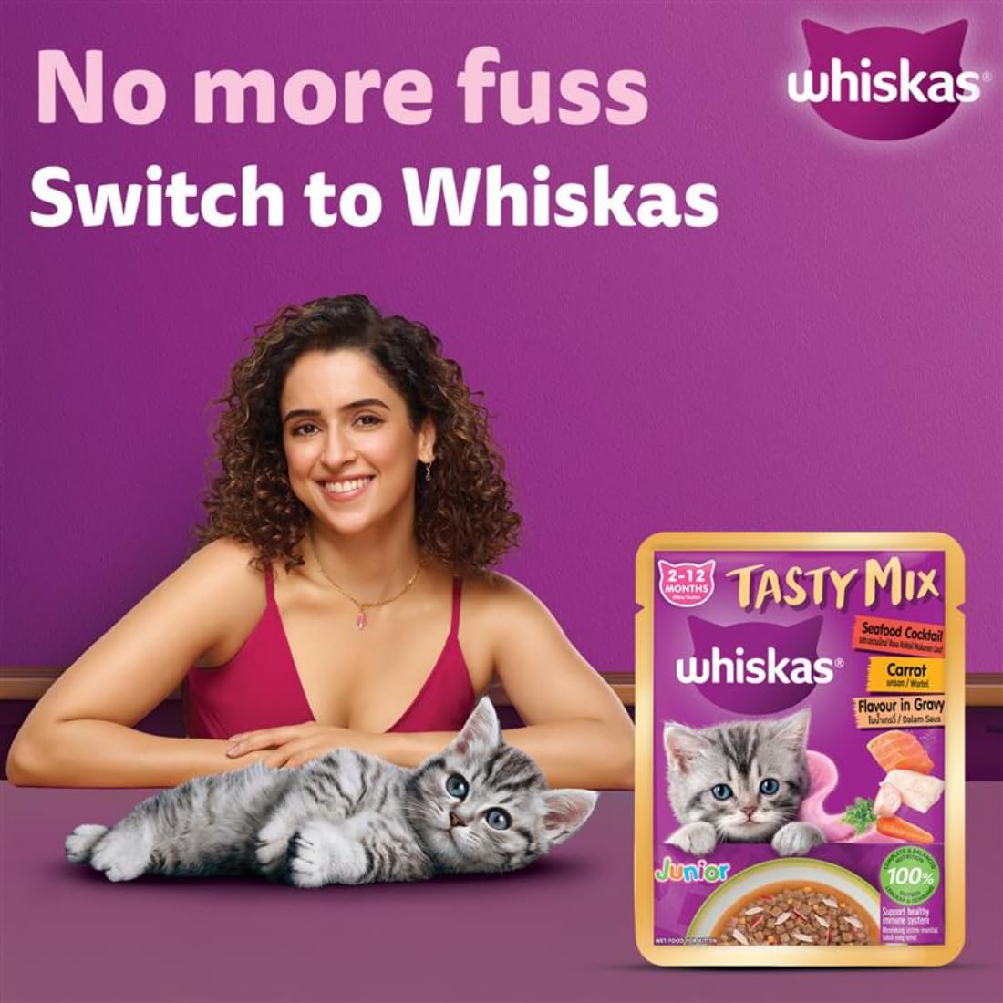 Whiskas Tasty Mix Seafood Cocktail Carrot Flavour in Gravy Kitten (2-12 Months) Wet Cat Food