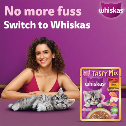 Whiskas Tasty Mix Seafood Cocktail Carrot Flavour in Gravy Kitten (2-12 Months) Wet Cat Food