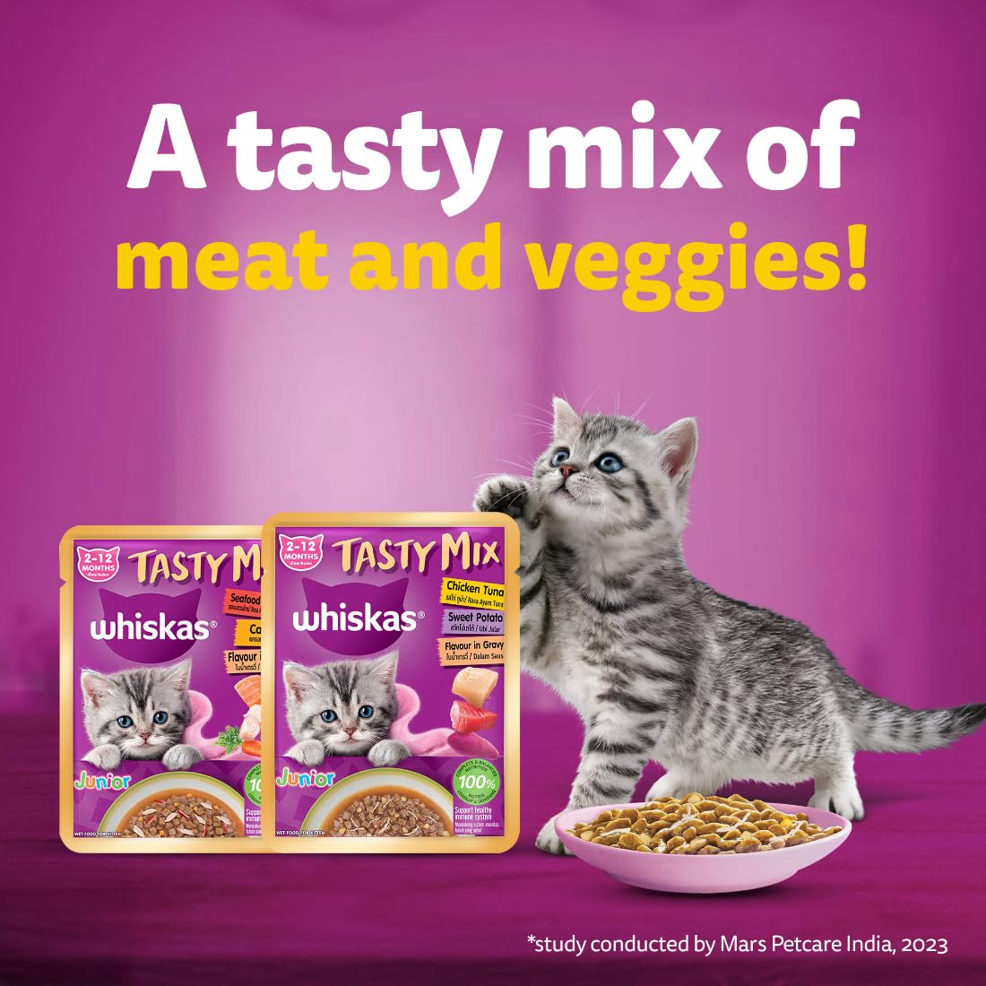 Whiskas Tasty Mix Chicken, Tuna with Sweet Potato in Gravy Kitten (2-12 Months) Wet Cat Food