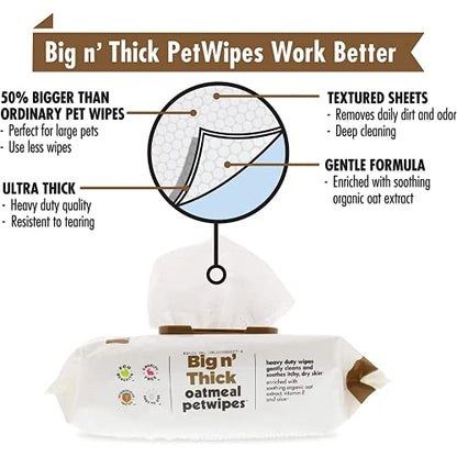 Petkin Oatmeal Pet Wipes for Dogs and Cats 100 Wipes (Large)