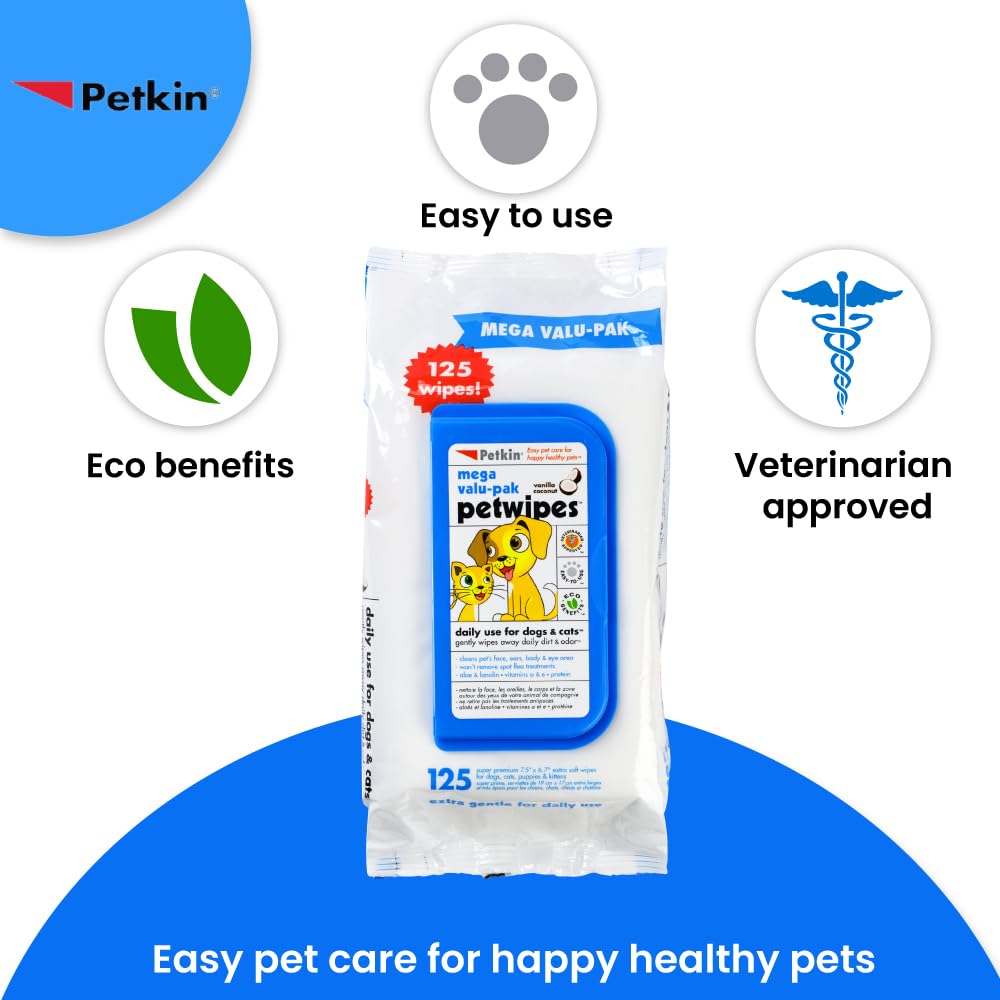 Petkin Pet Wipes Mega Value Pack (125 wipes)