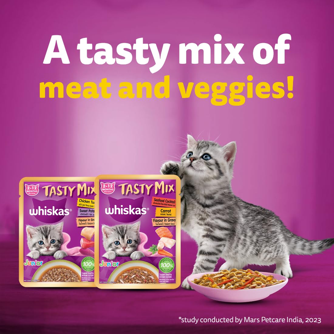 Whiskas Tasty Mix Seafood Cocktail Carrot Flavour in Gravy Kitten (2-12 Months) Wet Cat Food