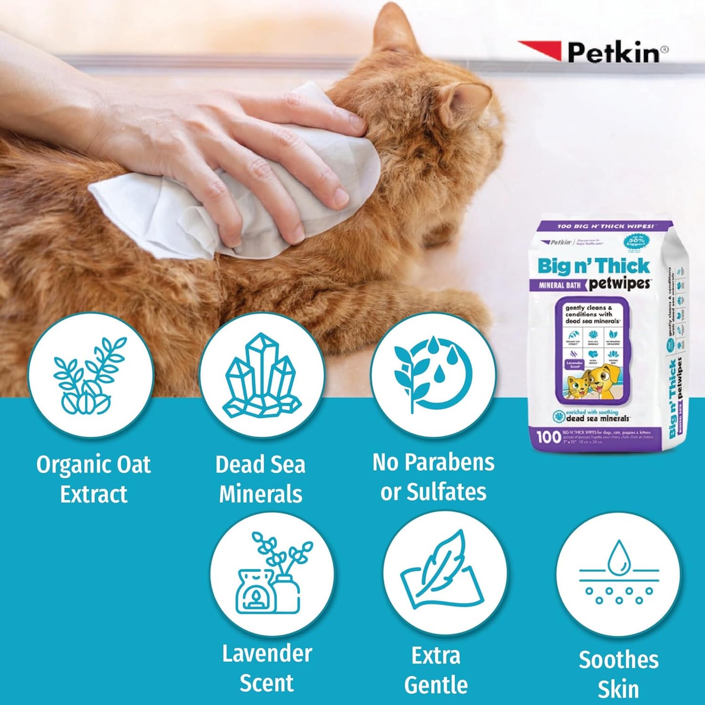 Petkin Petwipes Big 'n Thick Extra Large Pet Wipes for Dogs and Cats