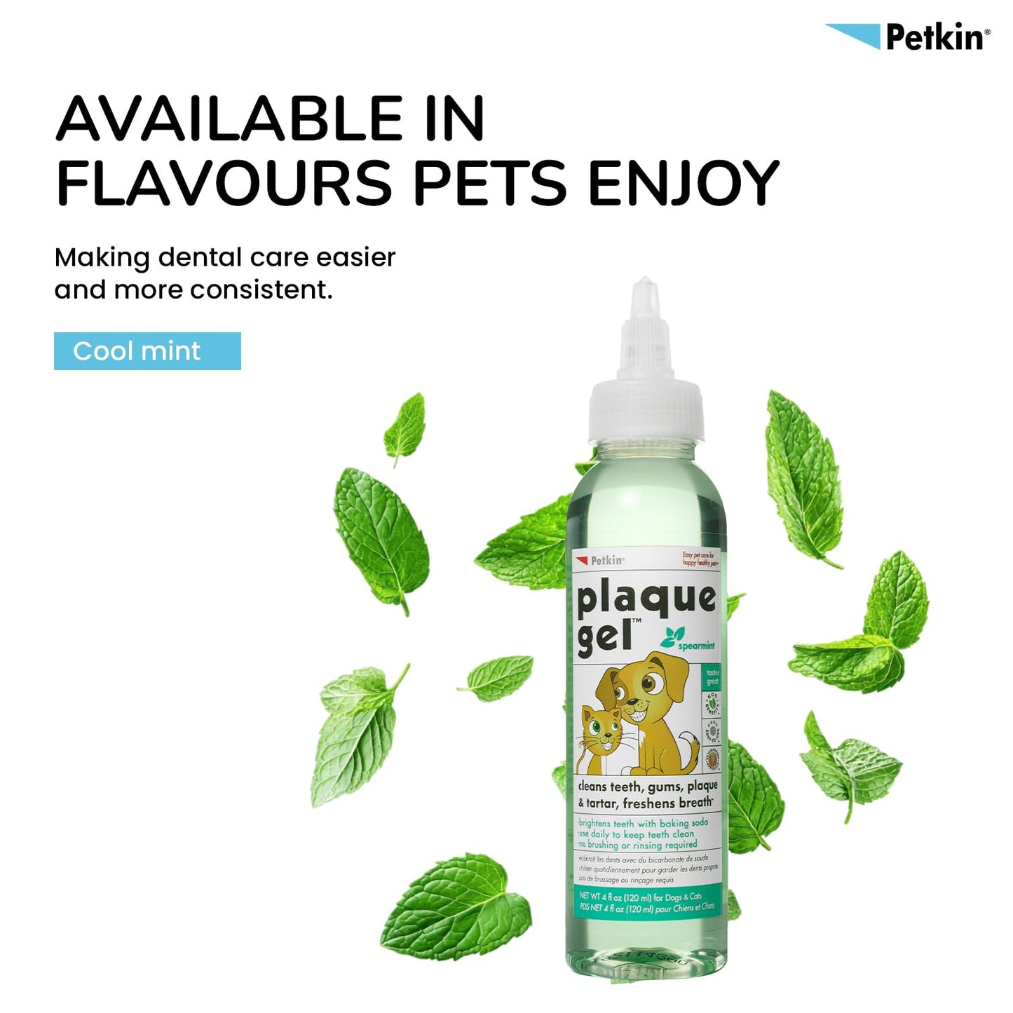 Petkin Plaque Gel Spearmint Oral Care for Dogs & Cats 120ml