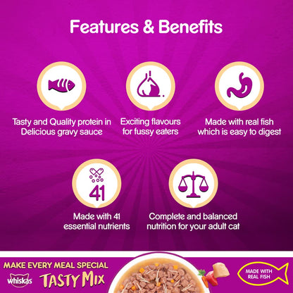 Whiskas Tasty Mix (Chicken With Tuna And Carrot in Gravy) Adult (1+ year) Wet Cat Food