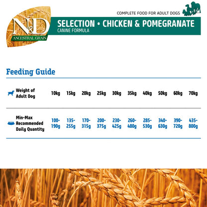 Farmina N&D Ancestral Grain Chicken & Pomegranate Selection Adult Medium Maxi Dry Dog Food 12+3kg (free) 15kg
