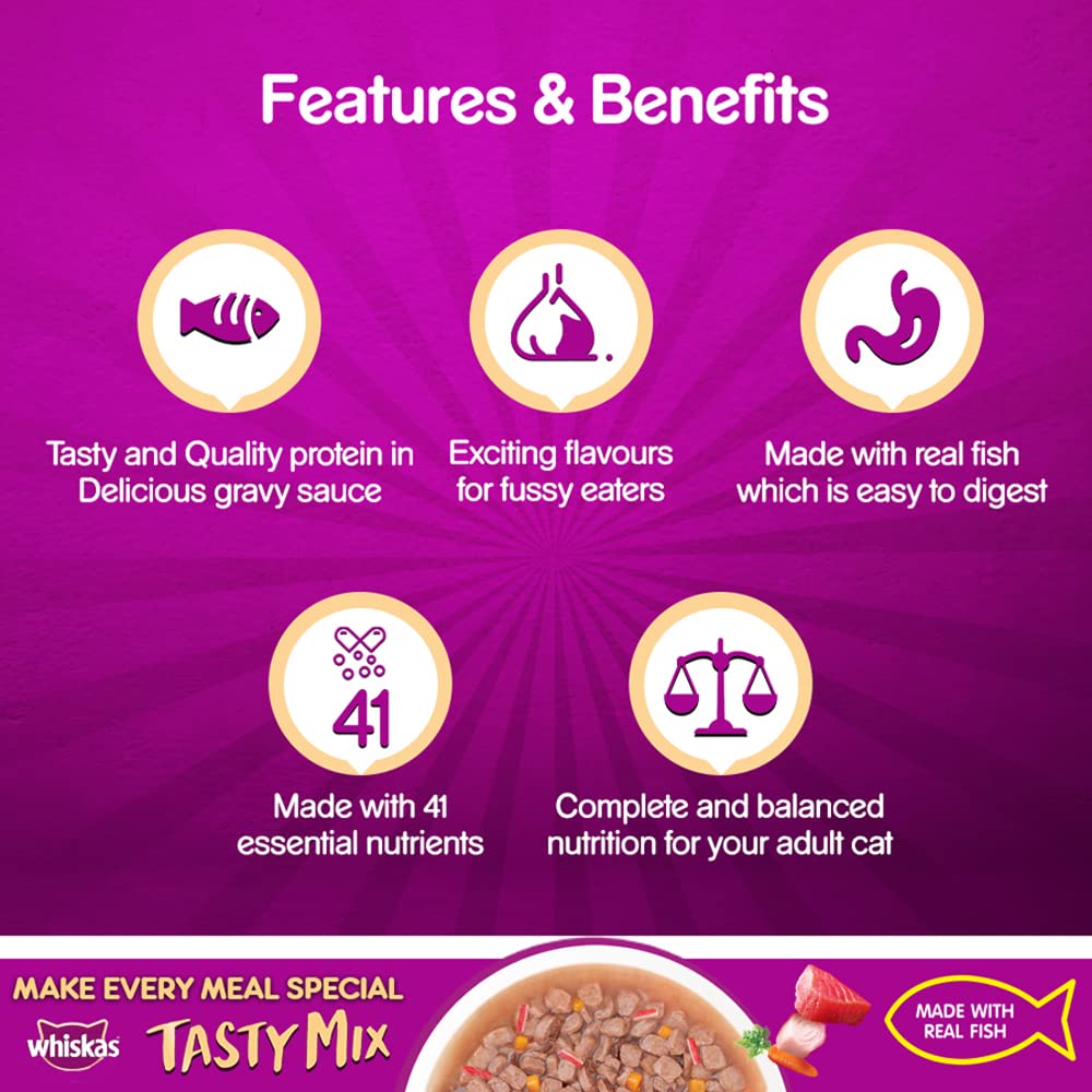 Whiskas Tasty Mix (Tuna With Kanikama And Carrot in Gravy) Adult (1+ year) Wet Cat Food