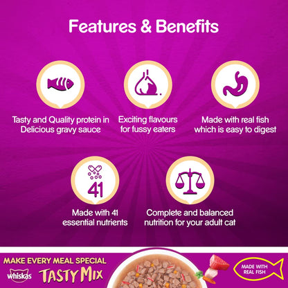 Whiskas Tasty Mix (Tuna With Kanikama And Carrot in Gravy) Adult (1+ year) Wet Cat Food