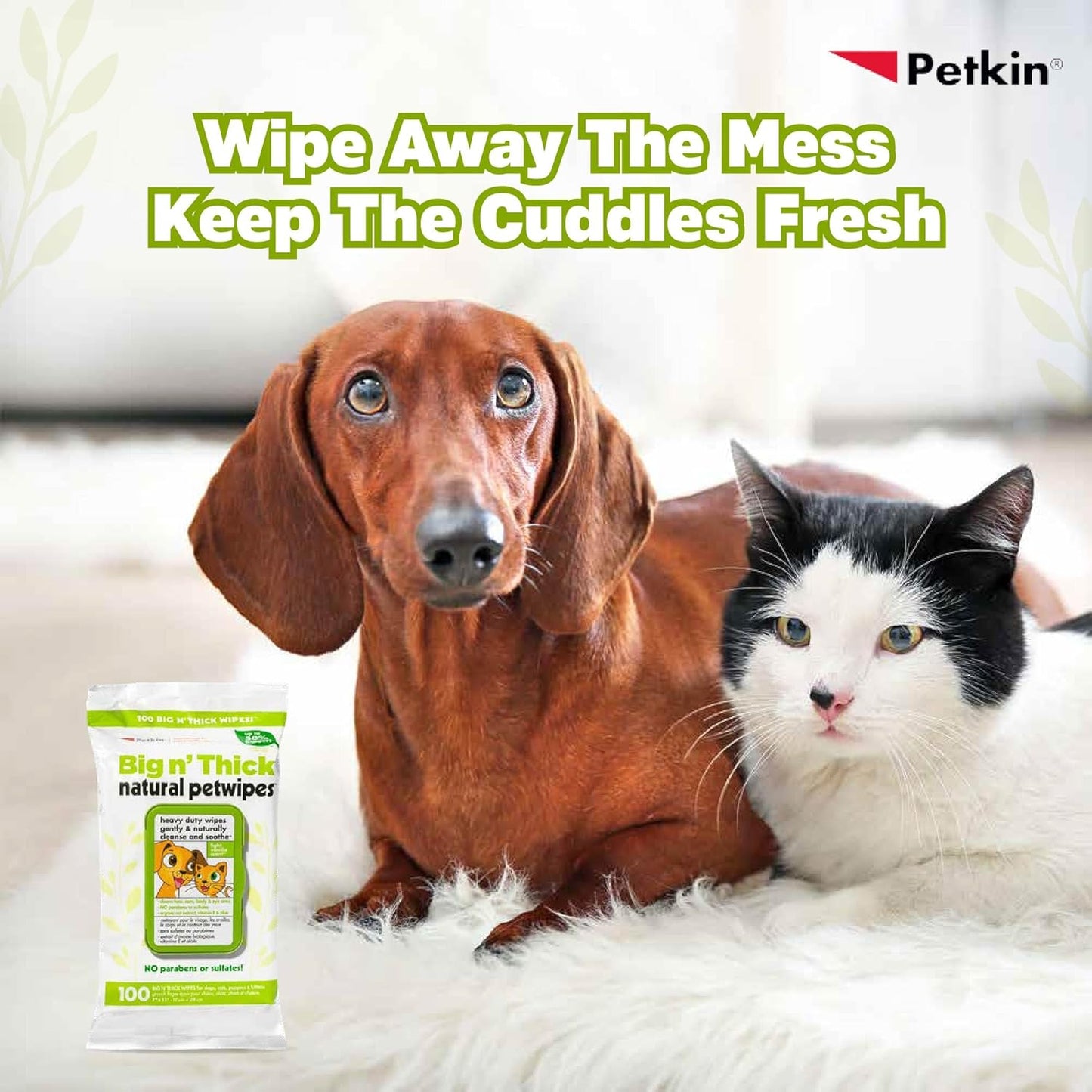 Petkin Big N' Thick Natural Petwipes (100 wipes)