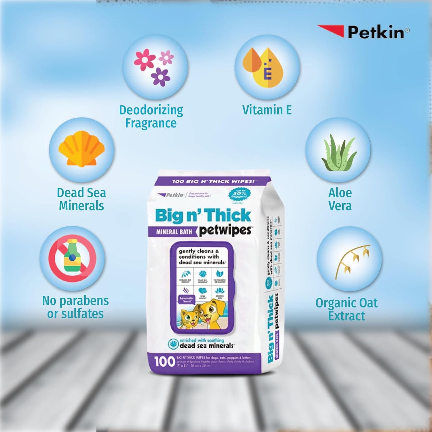 Petkin Petwipes Big 'n Thick Extra Large Pet Wipes for Dogs and Cats