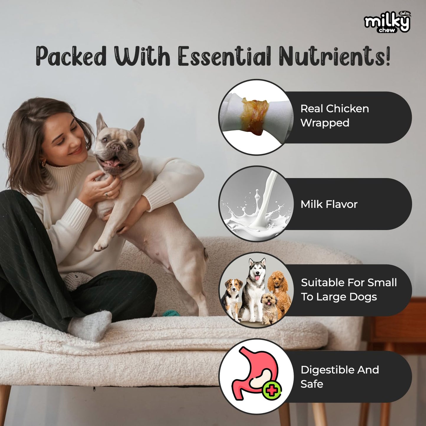 Milky Chew Chicken and Milk Flavored Bone Style Dog Treats