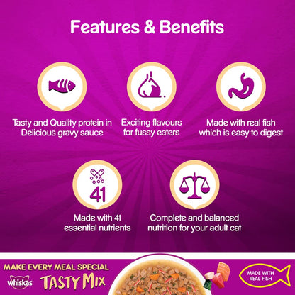 Whiskas Tasty Mix (Seafood Cocktail Wakame Seaweed in Gravy) Adult (1+ year) Wet Cat Food
