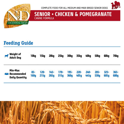 Farmina N&D Ancestral Grain Chicken & Pomegranate Senior Adult Medium & Maxi Dry Dog Food