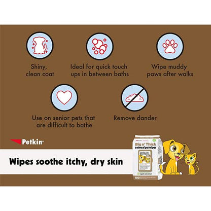 Petkin Oatmeal Pet Wipes for Dogs and Cats 100 Wipes (Large)
