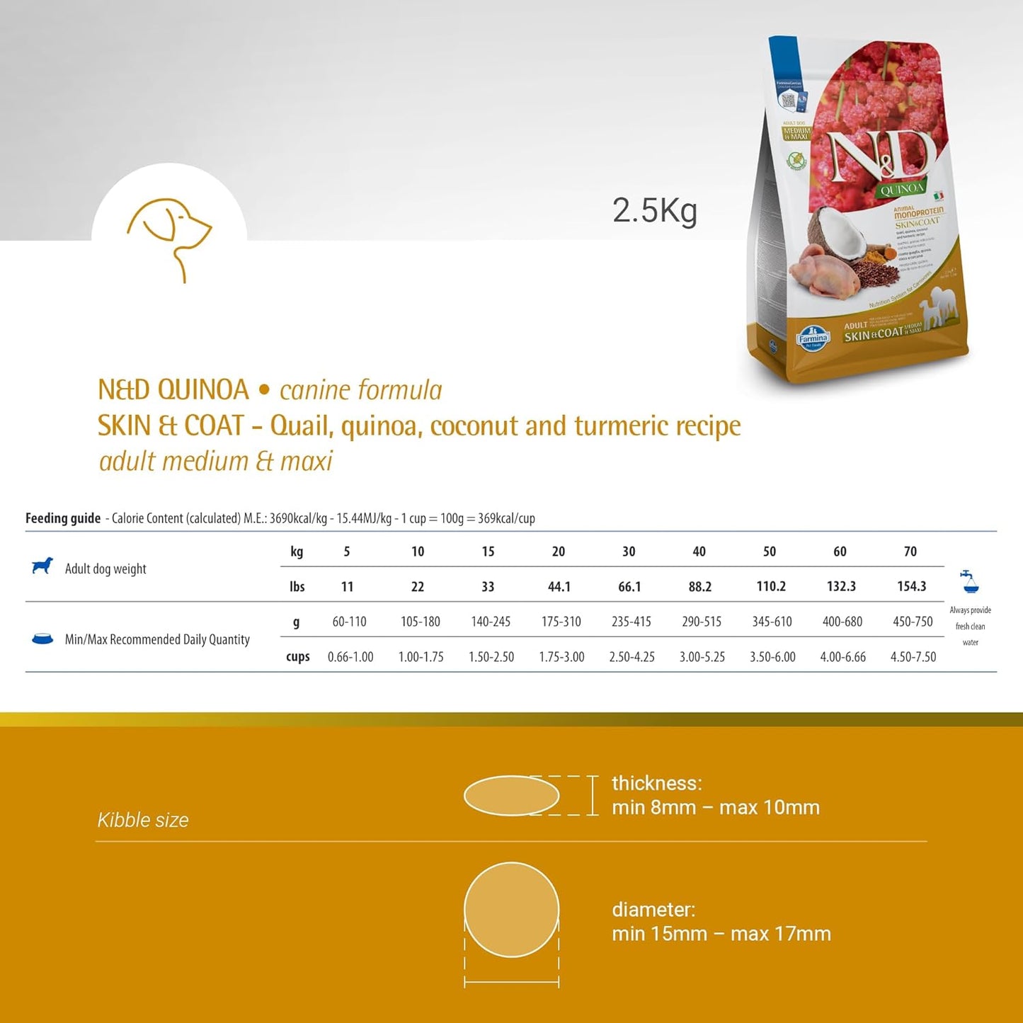 Farmina N&D Quinoa Skin & Coat Quail Adult Medium/Maxi Dry Dog Food